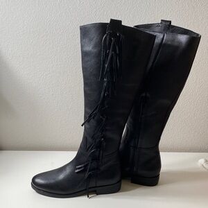 Anthropologie Matisse Black Leather Fringe Knee High Boots